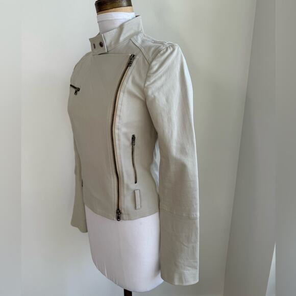 PATRIZIA PEPE LIGHT GRAY BEIGE CANVAS MOTO JACKET SIZE 42 - Picture 6 of 11